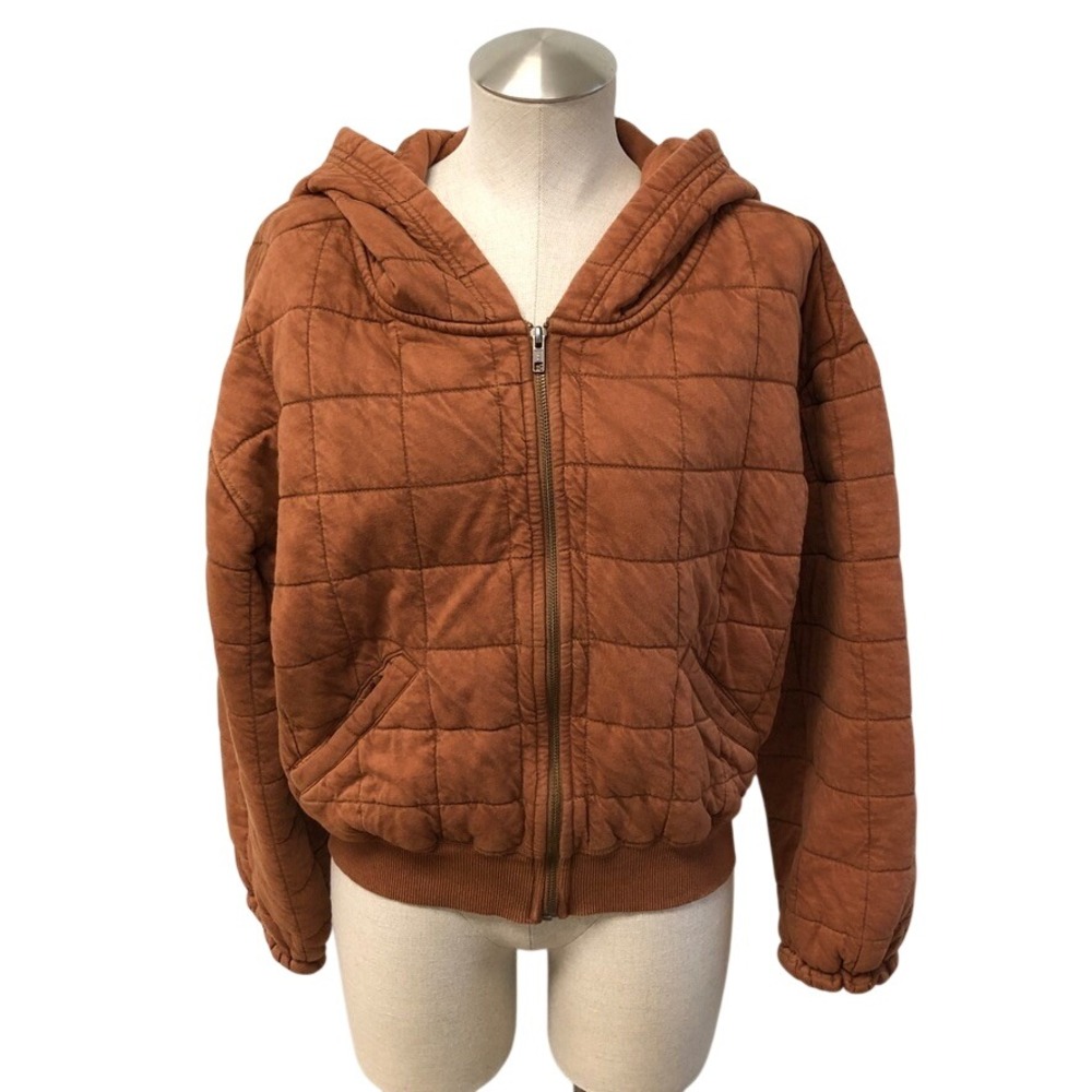 Pilcro Quilted Hooded Jacket Womens Medium Rust Orange Full Zip Bomber Boho